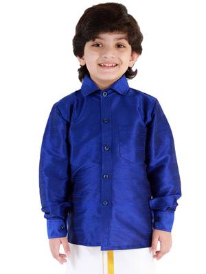  Blue Silk Blend Ethnic Shirt 1