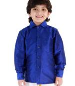  Blue Silk Blend Ethnic Shirt