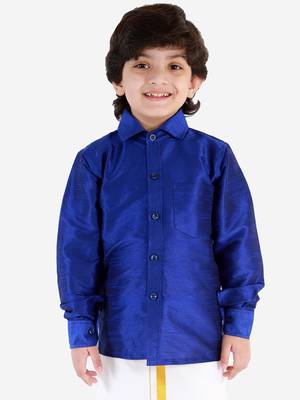  Blue Silk Blend Ethnic Shirt 2
