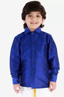  Blue Silk Blend Ethnic Shirt