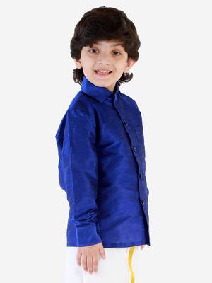  Blue Silk Blend Ethnic Shirt 3