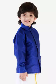 Blue Silk Blend Ethnic Shirt