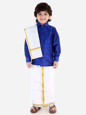  Blue Silk Blend Ethnic Shirt 5