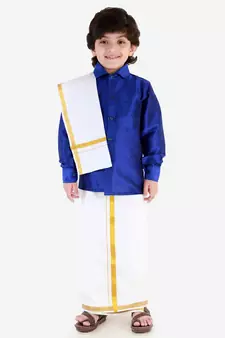 Blue Silk Blend Ethnic Shirt