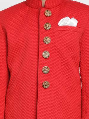  Red Cotton Blend Indowestern Sherwani And Churidar Set 4