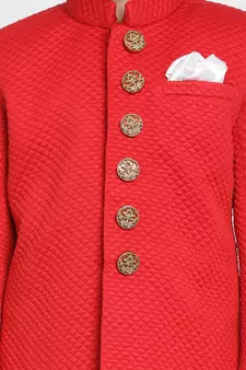  Red Cotton Blend Indowestern Sherwani And Churidar Set