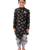  Black And Grey Silk Blend Indowestern Sherwani And Dhoti Set