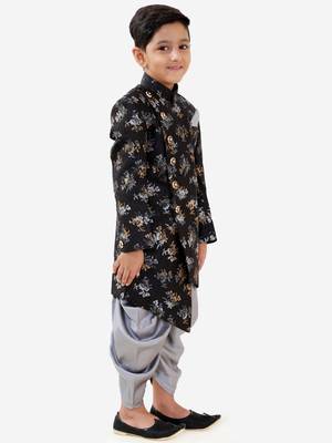  Black And Grey Silk Blend Indowestern Sherwani And Dhoti Set 4