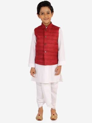 Maroon And White Jacket, Kurta And Dhoti Set 2