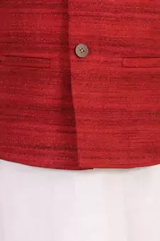  Maroon And White Jacket, Kurta And Dhoti Set