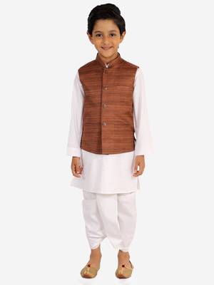  Coffee Brown And White Jacket, Kurta And Dhoti Set 2