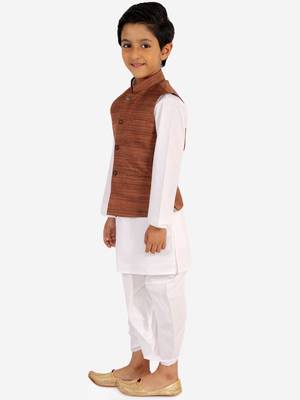  Coffee Brown And White Jacket, Kurta And Dhoti Set 5