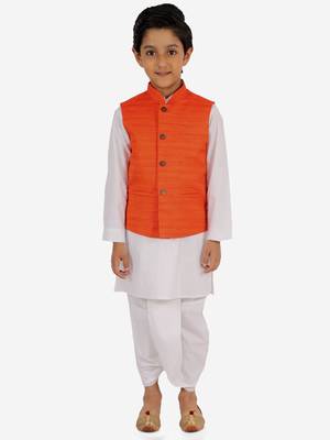  Orange And White Jacket, Kurta And Dhoti Set 2