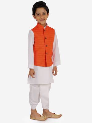  Orange And White Jacket, Kurta And Dhoti Set 3