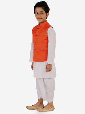  Orange And White Jacket, Kurta And Dhoti Set 5
