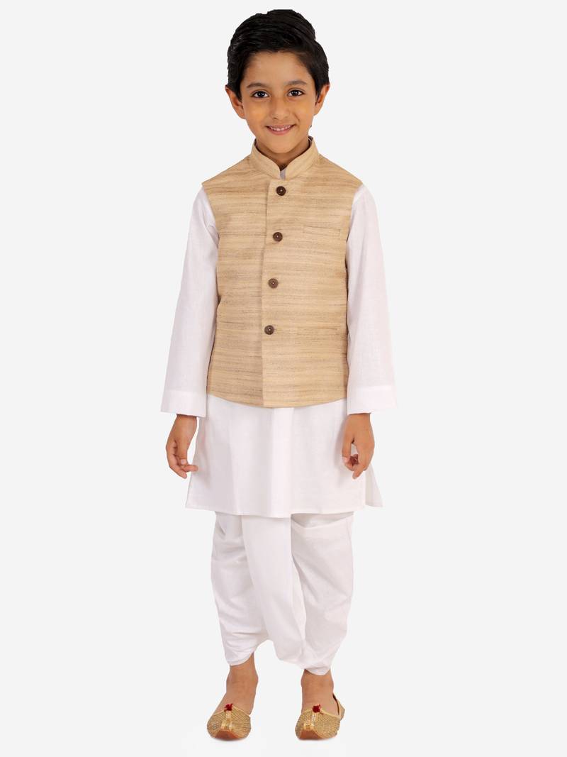 White plain pure cotton boys-dhoti-kurta