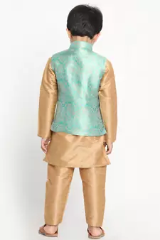  Green Silk Blend Jacket, Kurta And Pyjama Set