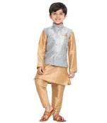  Grey Silk Blend Jacket, Kurta And Pyjama Set