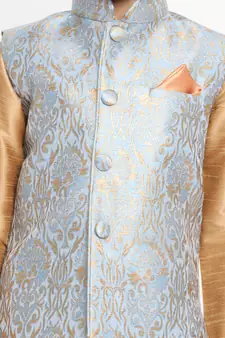  Grey Silk Blend Jacket, Kurta And Pyjama Set