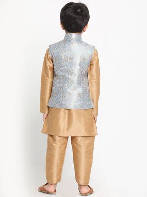  Grey Silk Blend Jacket, Kurta And Pyjama Set 5
