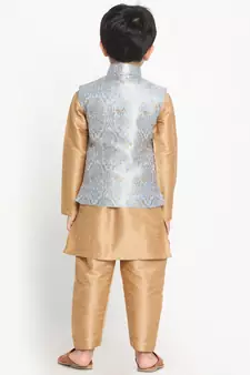  Grey Silk Blend Jacket, Kurta And Pyjama Set