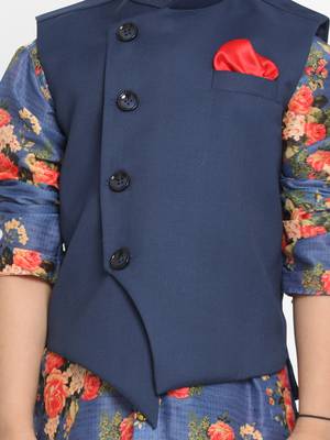 Blue printed blended cotton boys-kurta-pyjama 4