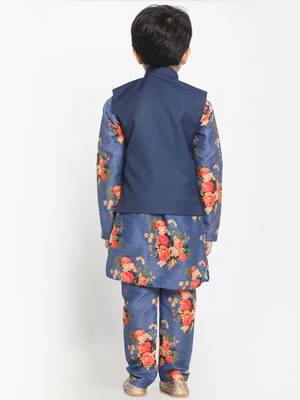 Blue printed blended cotton boys-kurta-pyjama 5