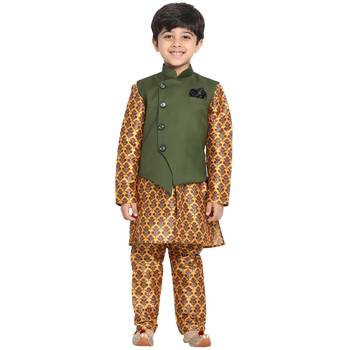 Yellow printed silk blend -kurta-pyjama 1