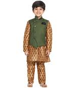Yellow printed silk blend -kurta-pyjama