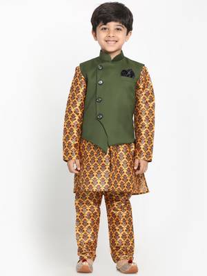 Yellow printed silk blend -kurta-pyjama 2