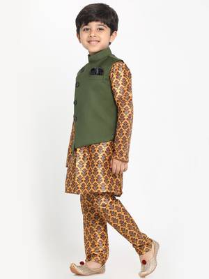 Yellow printed silk blend -kurta-pyjama 3