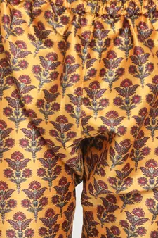 Yellow printed silk blend -kurta-pyjama