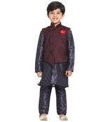  Multicolor-Base-Blue Silk Blend Jacket, Kurta And Pyjama Set