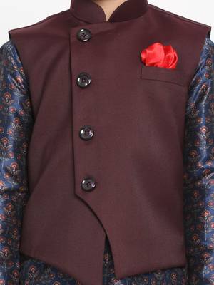  Multicolor-Base-Blue Silk Blend Jacket, Kurta And Pyjama Set 4