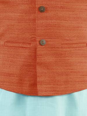  Orange, Aqua And White Jacket, Kurta And Pyjama Set 4