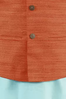  Orange, Aqua And White Jacket, Kurta And Pyjama Set