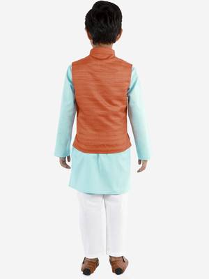  Orange, Aqua And White Jacket, Kurta And Pyjama Set 5