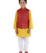  Maroon, Mustard And White Jacket, Kurta And Pyjama Set
