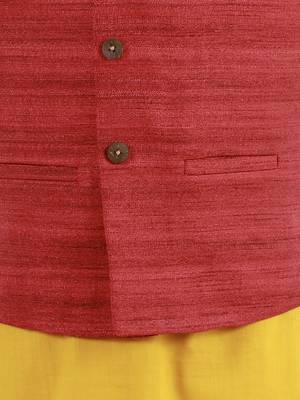  Maroon, Mustard And White Jacket, Kurta And Pyjama Set 4