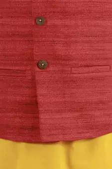  Maroon, Mustard And White Jacket, Kurta And Pyjama Set