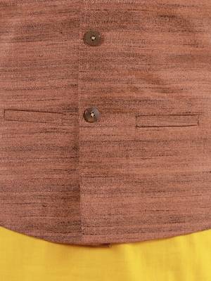  Coffee Brown, Mustard And White Jacket, Kurta And Pyjama Set 4