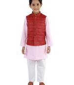  Maroon, Pink And White Jacket, Kurta And Pyjama Set