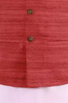  Maroon, Pink And White Jacket, Kurta And Pyjama Set
