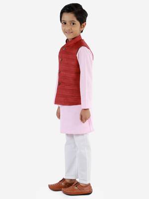  Maroon, Pink And White Jacket, Kurta And Pyjama Set 5