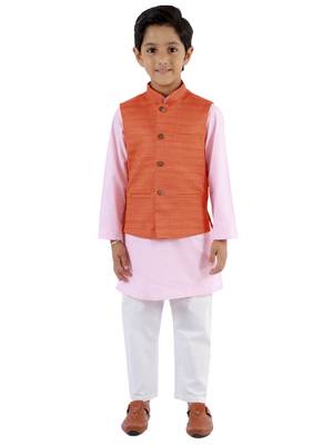  Orange, Pink And White Jacket, Kurta And Pyjama Set 1