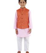  Orange, Pink And White Jacket, Kurta And Pyjama Set