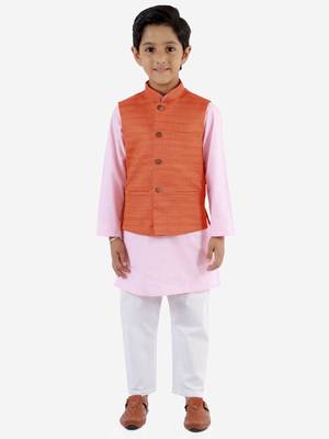  Orange, Pink And White Jacket, Kurta And Pyjama Set 2