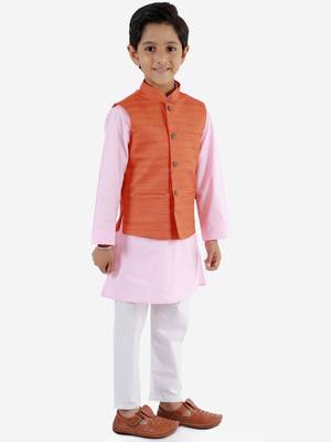  Orange, Pink And White Jacket, Kurta And Pyjama Set 3