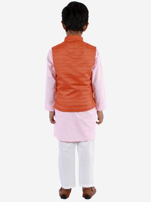  Orange, Pink And White Jacket, Kurta And Pyjama Set 4