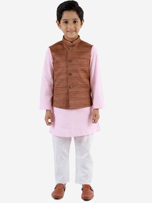  Coffee Brown, Pink And White Jacket, Kurta And Pyjama Set 2